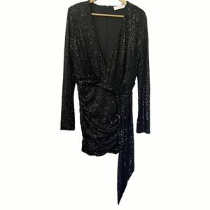 DONNEE PAR DIEU Black Sequin Asymmetrical Bodycon Cocktail Dress Size L
